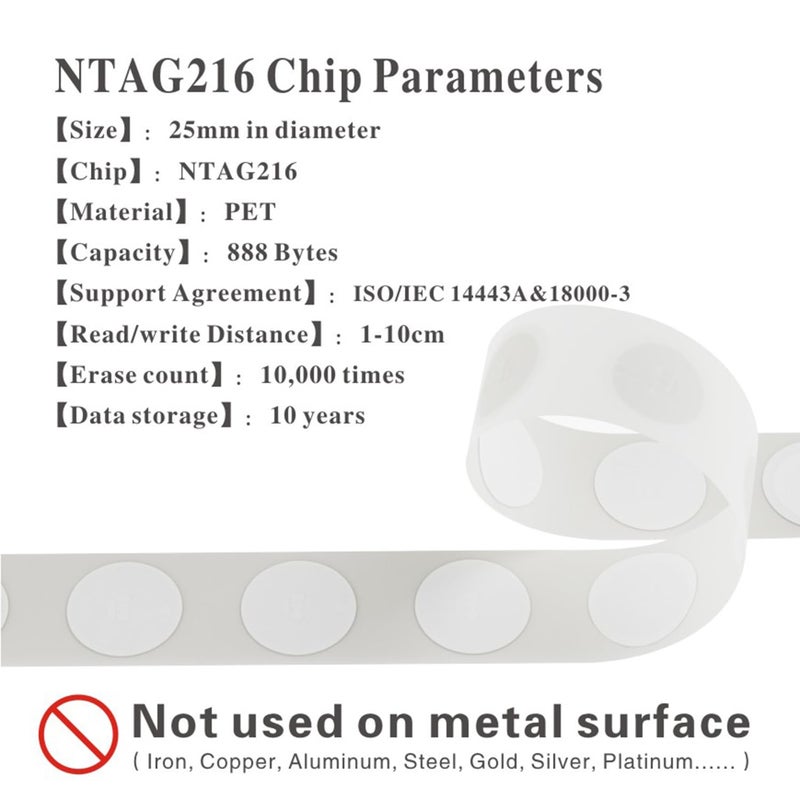 Timeskey NFC 25pcs TimesKey NFC Tag Ntag216 NFC Stickers 25mm NFC 216 Tags ntag216 Stickers 888 Bytes Memory NFC Tags iOS Compatible with All NFC Capable Phones. - Image 2